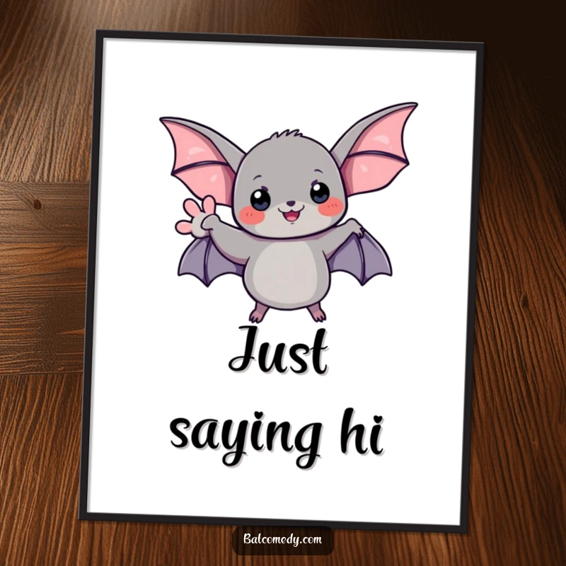 Funny digital art print of a black bat with its wing in a friendly, welcoming wave.