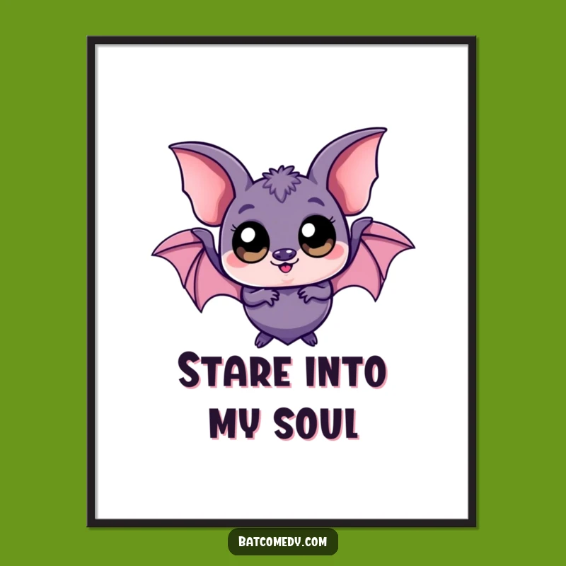 Funny Kawaii Bat Big Eyes Digital Art - Instant Playful Decor