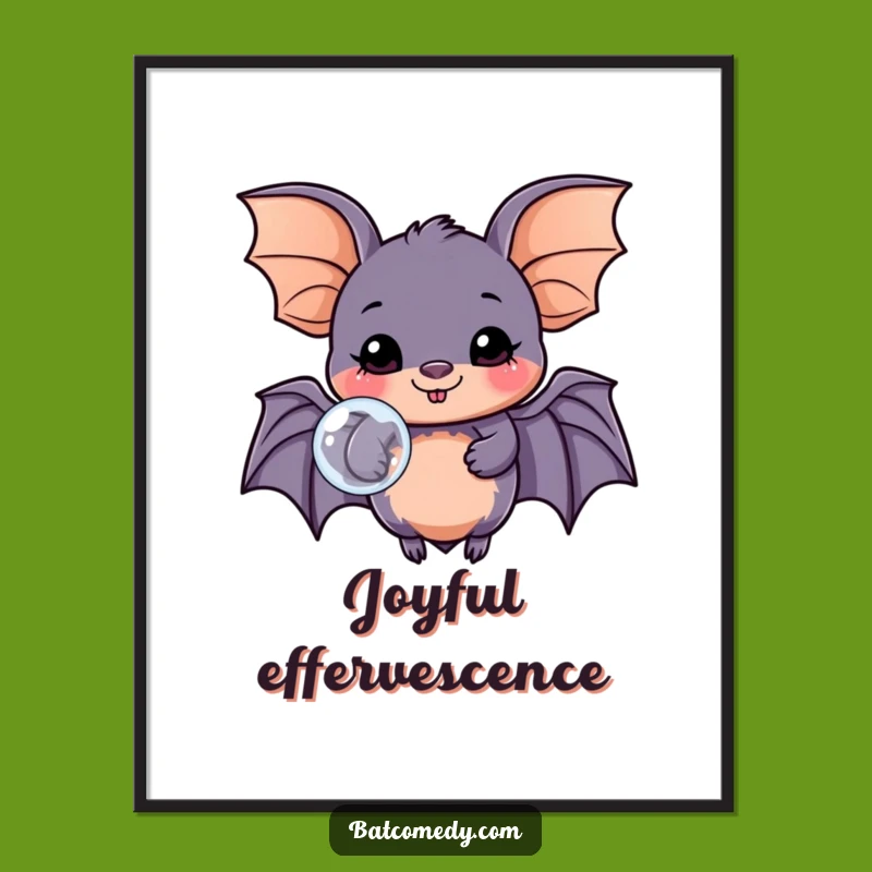 Funny Kawaii Bat Bubble Digital Art - Instant Joyful Decor