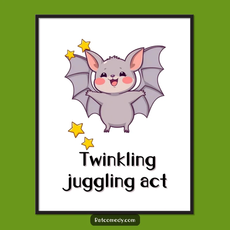 Funny Juggling Bat Digital Art, Star Twirler Celestial Decor