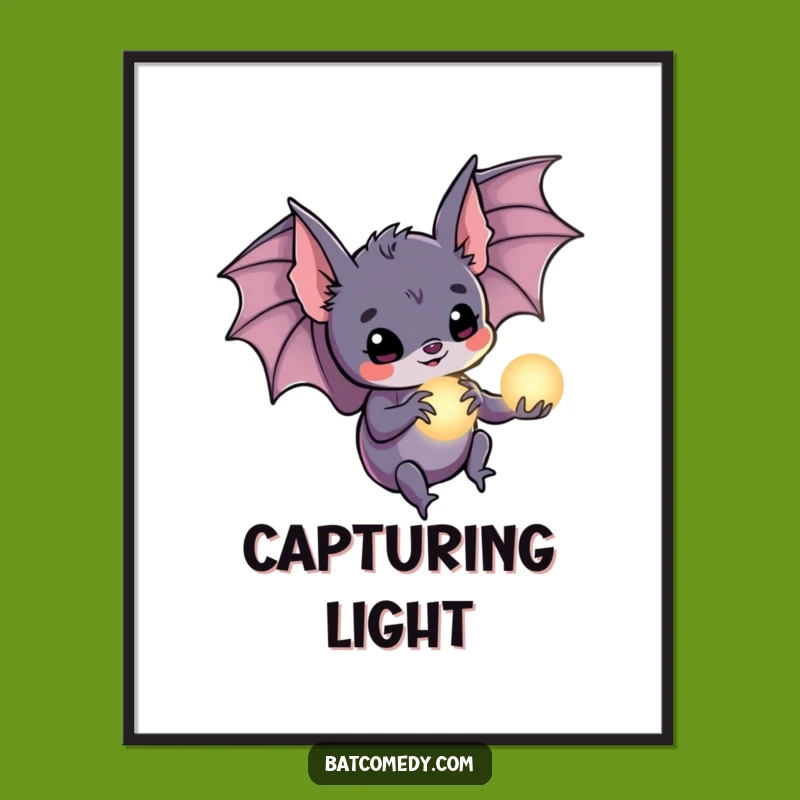 Funny Glowing Orb Bat Poster: Enchanting Light for Your Walls Funny Gift