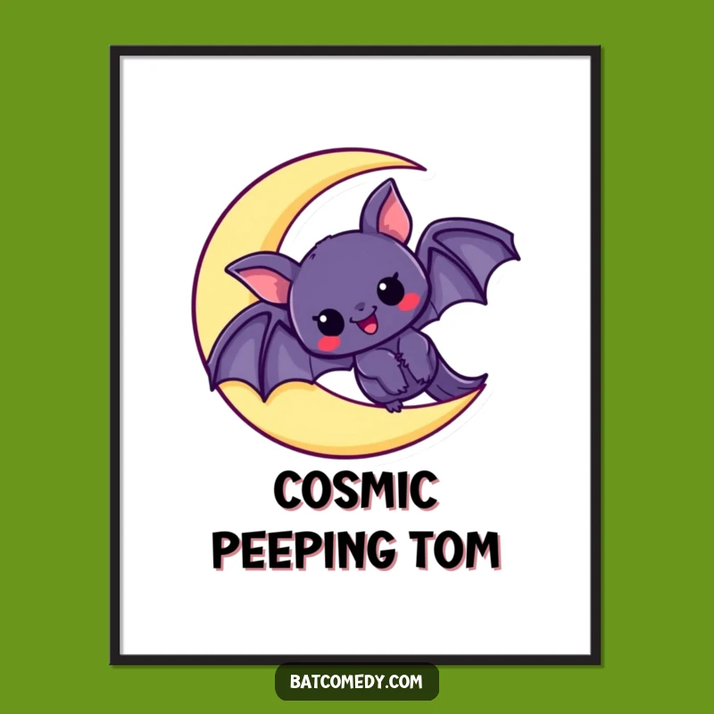 Funny Kawaii Bat Moon Poster: Adorable Excitement Wall Art, Perfect Funny Gift