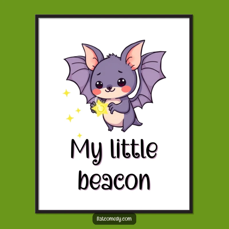 Funny Kawaii Bat Firefly Wonder Poster - Enchanting Night Art