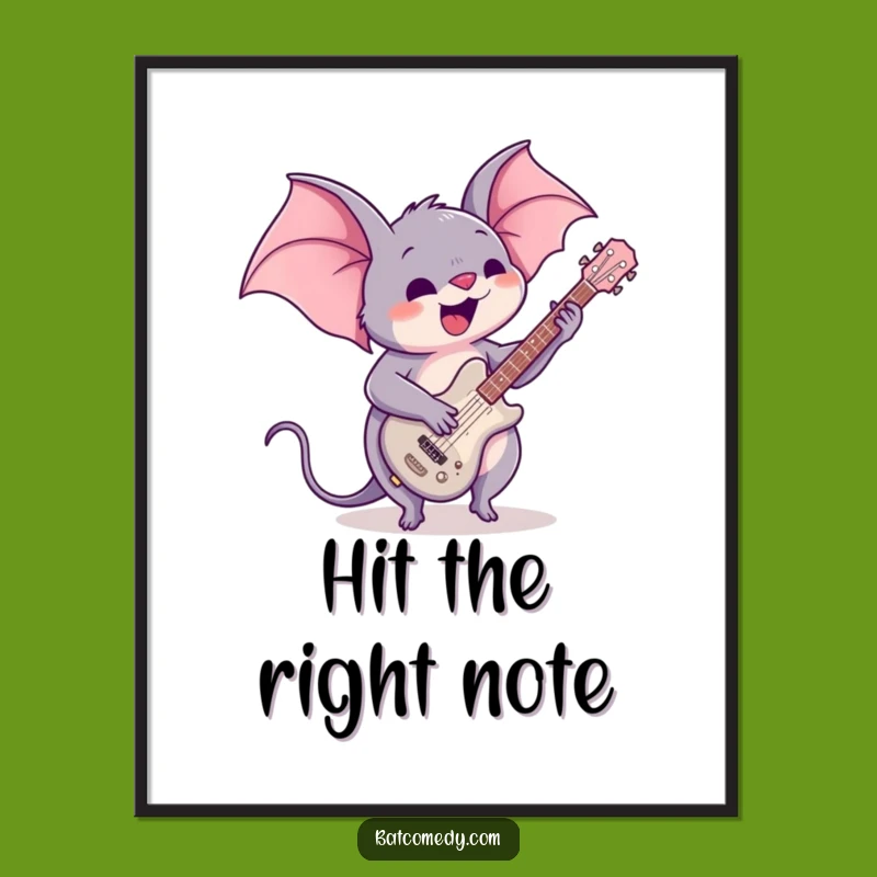 Funny Kawaii Bat Guitar Poster: Rock Star Wall Art, Perfect Funny Gift