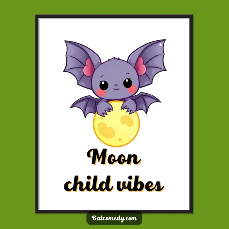 Funny Kawaii Bat Poster: Enchanting Wall Art with a Touch of Humor