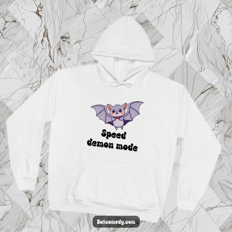 Funny hoodie featuring a bat with a tiny cape, soaring with incredible speed through the dark night sky, a true hero.