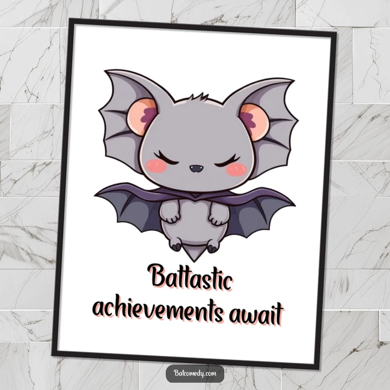 Funny Free Printable Wall Art: A bat with a mischievous smirk and a tiny cape, exuding playful villainy.