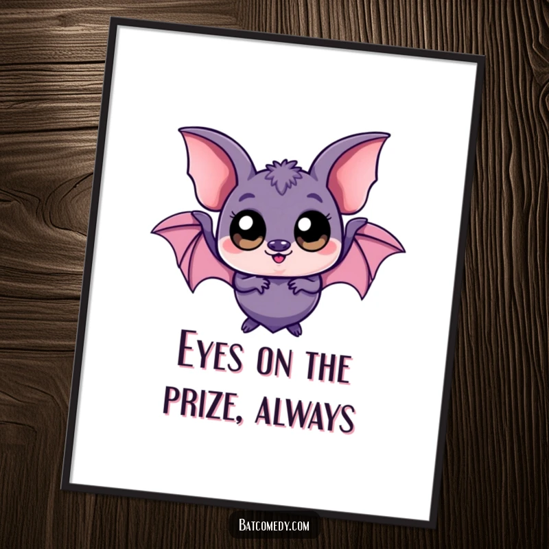 Funny Free Printable Wall Art: A kawaii bat with comical, oversized eyes stares playfully, adding a touch of whimsical charm.