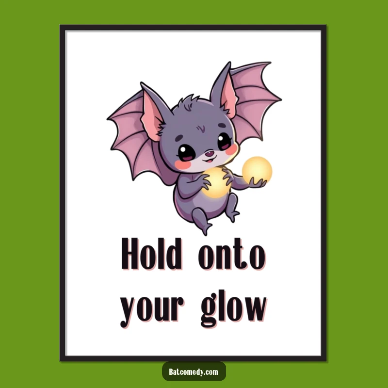 Funny Free Printable Wall Art: Bat Holding Glowing Orb, Magical Downloadable Decor