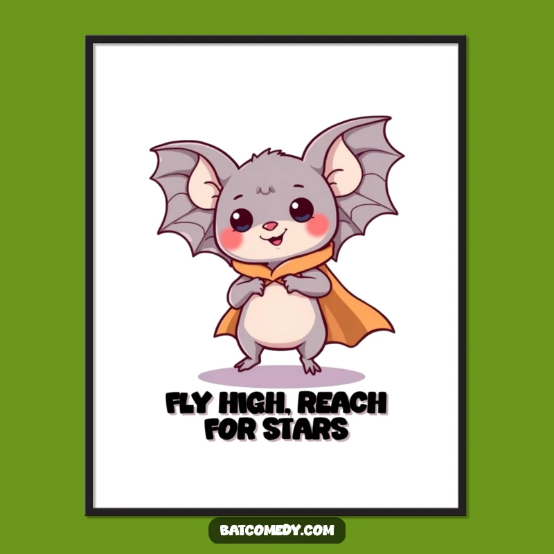 Funny Free Printable Wall Art: Caped Kawaii Bat Inspires Flight