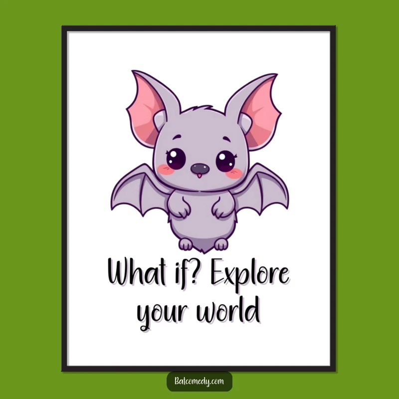 Funny Free Printable Wall Art: Curious Bat's Wide-Eyed Wonder