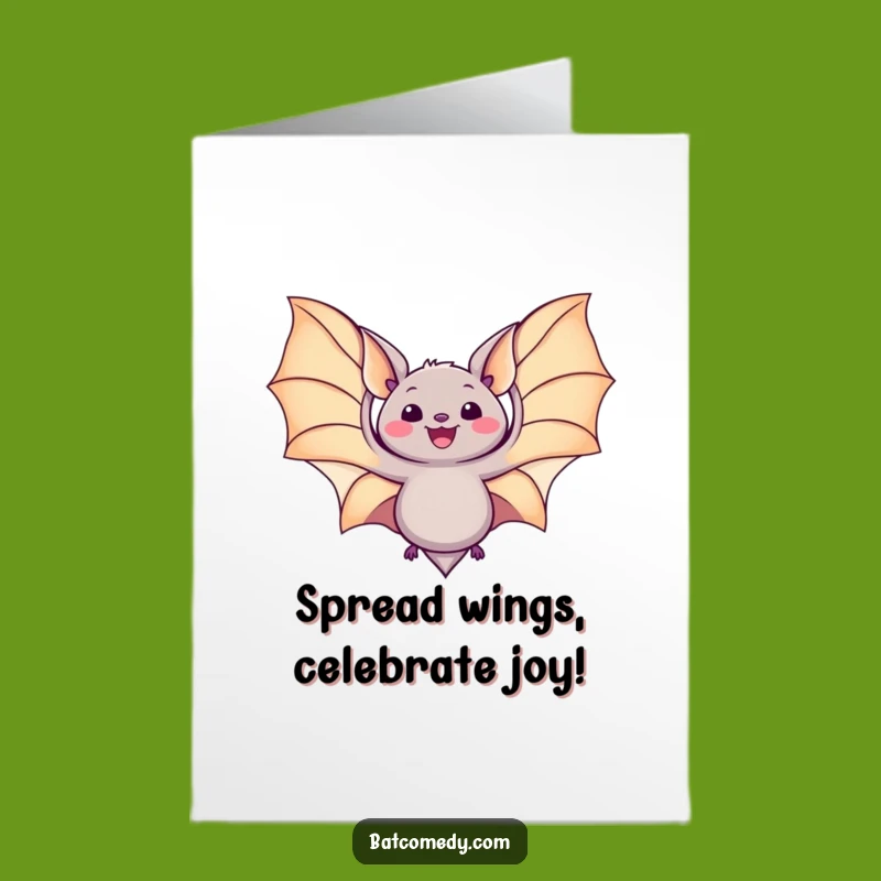 Free Printable Birthday Card: Kawaii Bat's Joyful Wings - Expressive Downloadable Gift