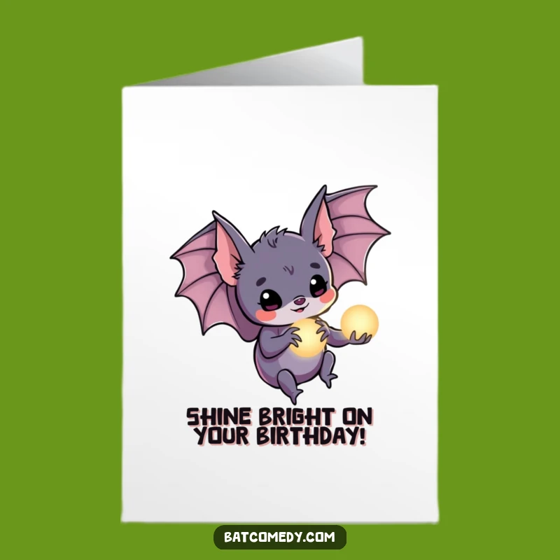 Funny Free Printable Birthday Card: Bat Holding Glowing Orb Downloadable Gift