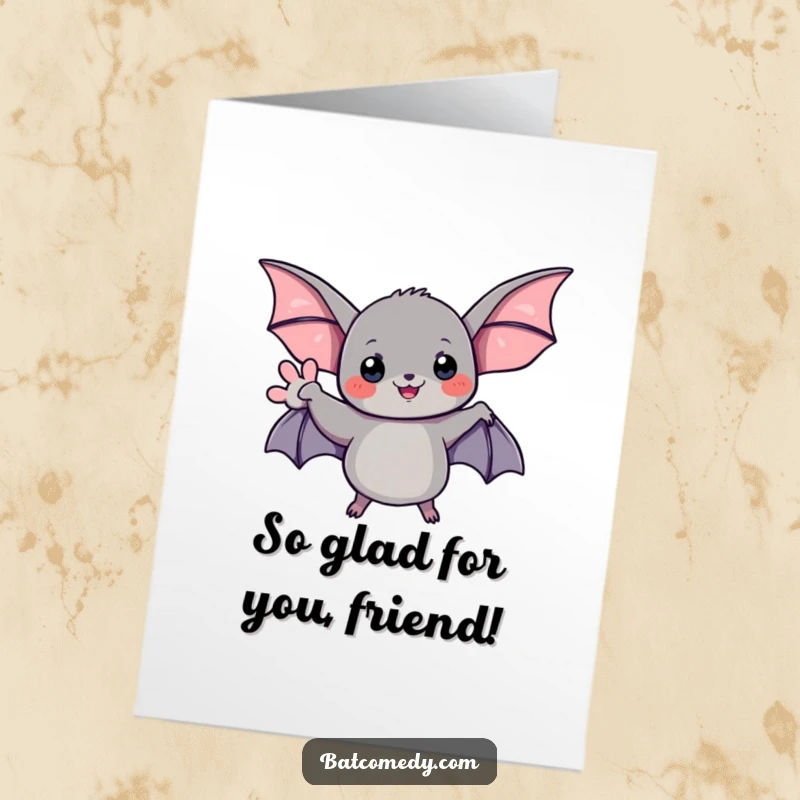 Funny Free Printable Congratulations Card: A cheerful bat extends a wing for a friendly wave.