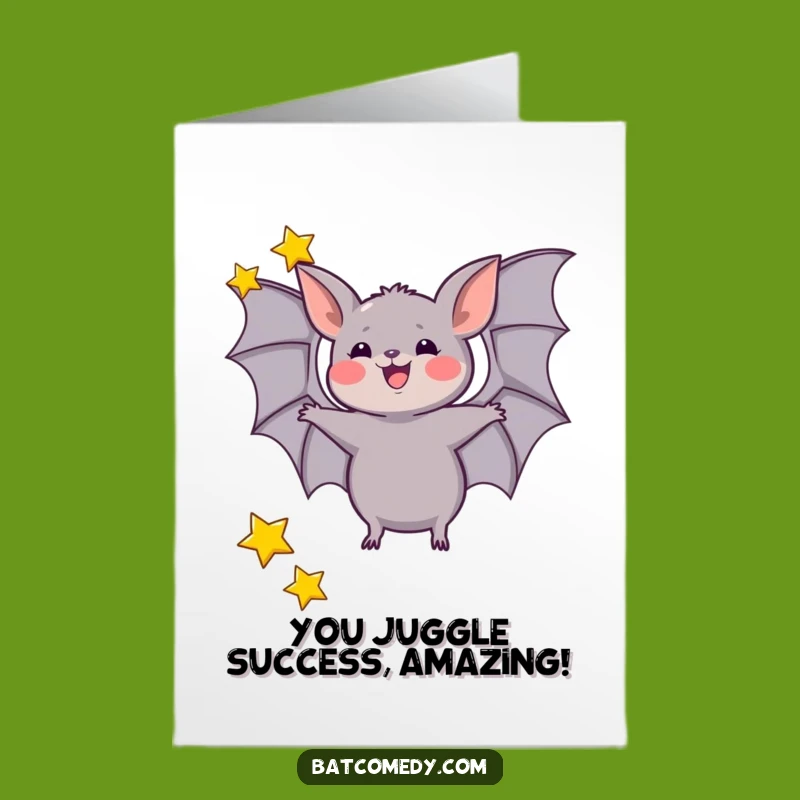 Free Printable Congrats Card: Bat's Star Juggling Triumph