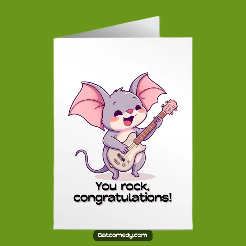 Free Printable Kawaii Bat Guitar Congrats Card - Funny Downloadable Rockstar Gift