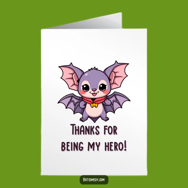 Free Printable Kawaii Bat Superhero Thank You Card - Funny Downloadable Gratitude Gift