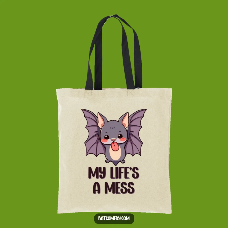 Funny Cute Bat Tote Bag, Adorable Upside Down Tongue Out Carryall